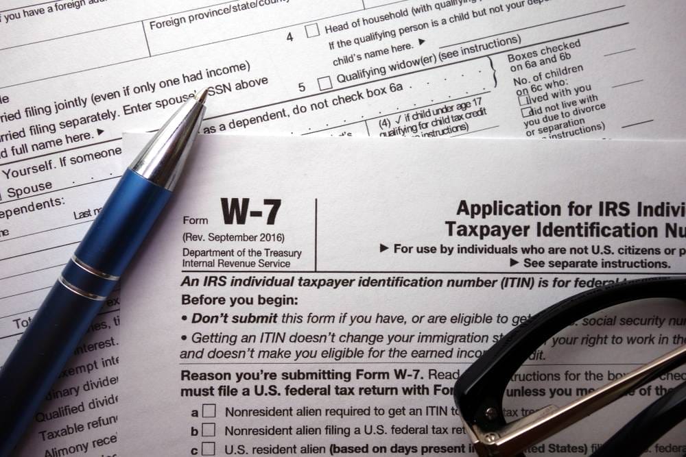 W-7 also referred to as simply Form W7 is used to obtain a US tax ID called ITIN ( Individual Tax Identification Number) from the Internal Revenue Service (IRS). This is used by foreigners and aliens resident and non-resident in the United States that have a taxable income and need to files taxes under Form 1040